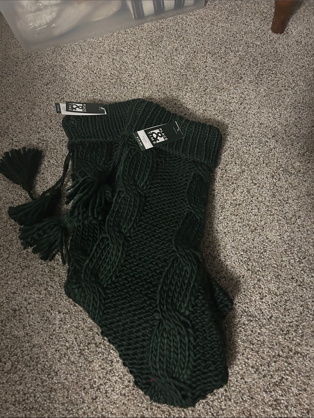 Multiple available Holiday Knit Tassel Stocking - Dark Green